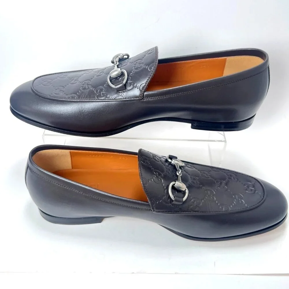 Gucci GG Debossed Leather Horsebit Loafers Men Size 9.5